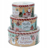 Set of 3 Christmas Storage Tins | 3-piece Triple Festive Round Nesting Tins Tin - Tophatter Daily Deals