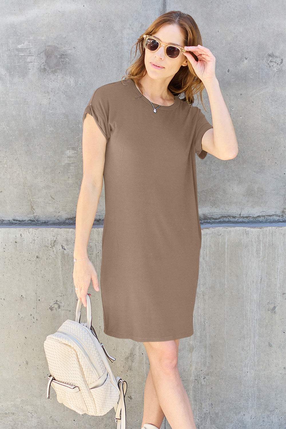 Basic Bae Full Size Round Neck Short Sleeve Dress with Pockets Casual Dresses - Tophatter Daily Deals