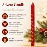 Red Christmas Advent Candle, Festive Gold Star Countdown Dinner Candle Advent Candle - Tophatter Daily Deals