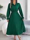 Pleated Half Button Long Sleeve Midi Dress Casual Dresses - Tophatter Daily Deals