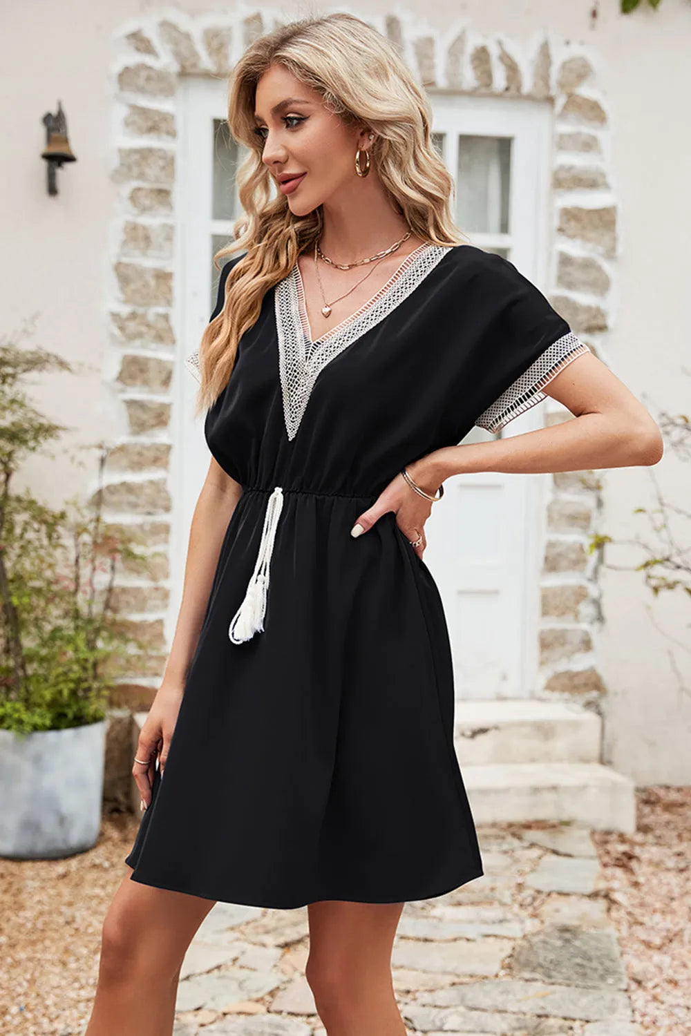 Tassel V-Neck Short Sleeve Dress Casual Dresses - Tophatter Daily Deals