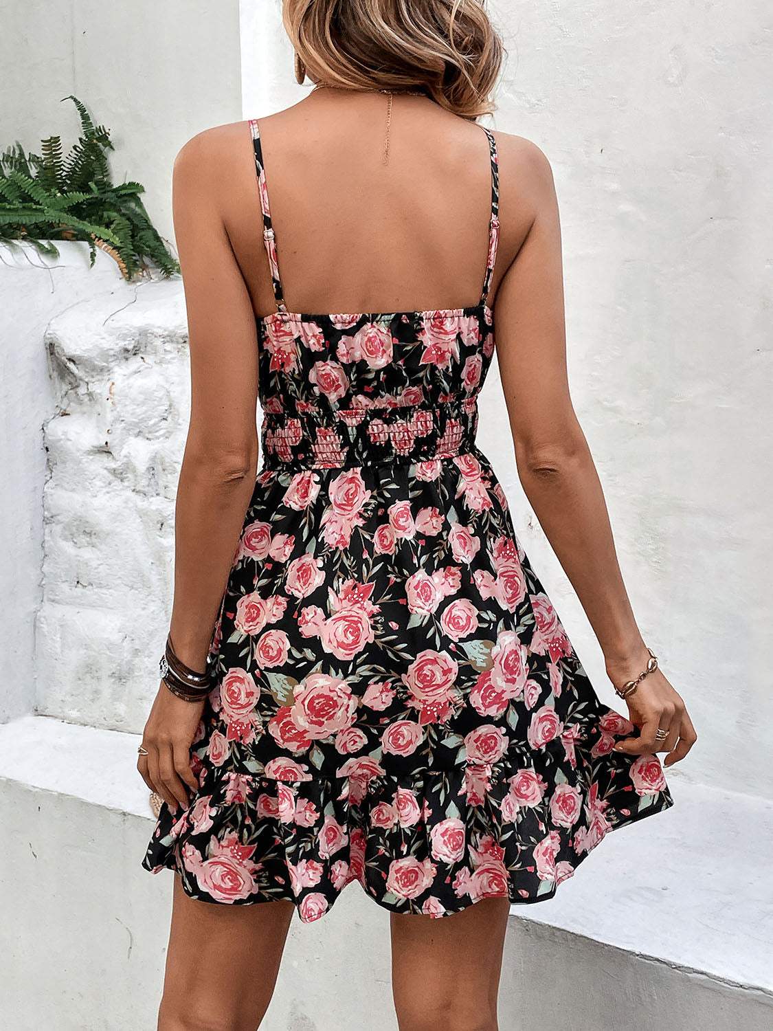 Tied Rose Print Spaghetti Strap Dress Casual Dresses - Tophatter Daily Deals