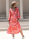 Tied Cutout Printed Long Sleeve Midi Dress Casual Dresses - Tophatter Daily Deals