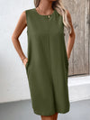 Ivy Lane Pocketed Round Neck Sleeveless Mini Dress Army Green Casual Dresses - Tophatter Daily Deals