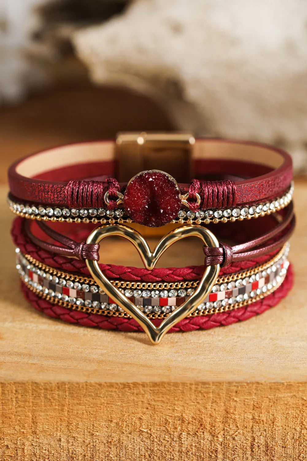 Fiery Red Valentine Rhinestone Heart Layered Bracelet Bracelets - Tophatter Daily Deals