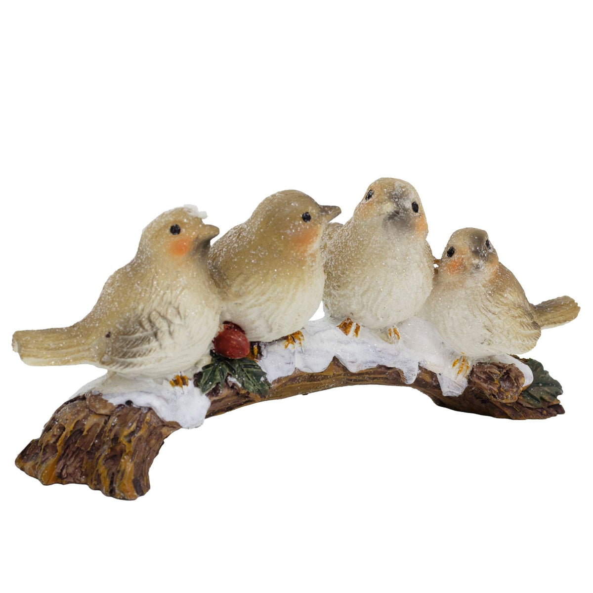 Festive Snowbirds on a Branch | 4 Bird Christmas Wildlife Ornament Figurine Ornament - Tophatter Daily Deals