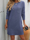 Mandy Striped Round Neck Long Sleeve Mini Dress Casual Dresses - Tophatter Daily Deals