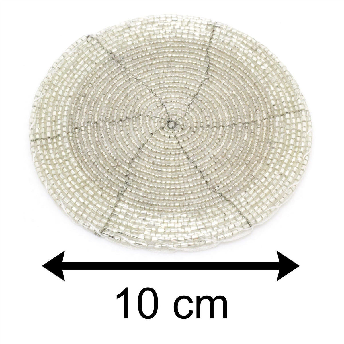 Set Of 4 Silver Glass Coasters | Chic Beaded Drinks Coaster Set | Round Cup Mug Glass Table Mats Coaster - Tophatter Daily Deals