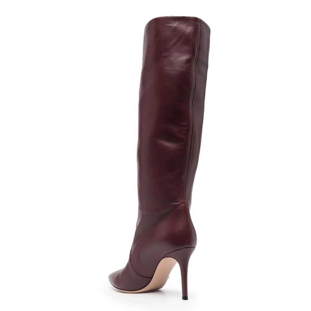 Burgundy PU Plus Size Pointed Toe Knee-length Boots 0 - Tophatter Daily Deals
