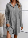 Striped Button Up Long Sleeve Mini Shirt Dress Casual Dresses - Tophatter Daily Deals