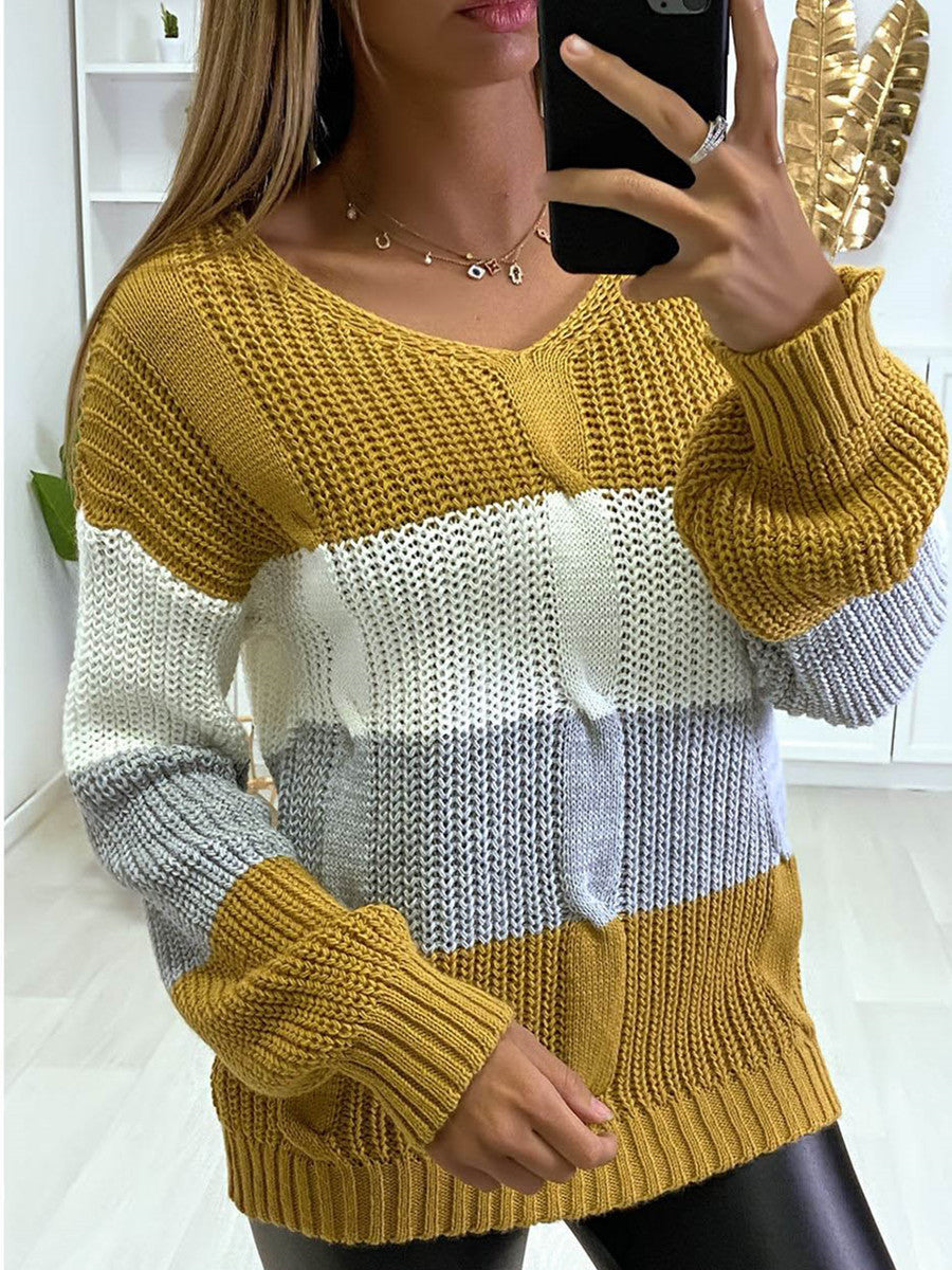 Soft Flattering Women V Neck Sweater - Colorblock Knit Yellow 3D Changing Face Moving Picture Frame - Tophatter Daily Deals