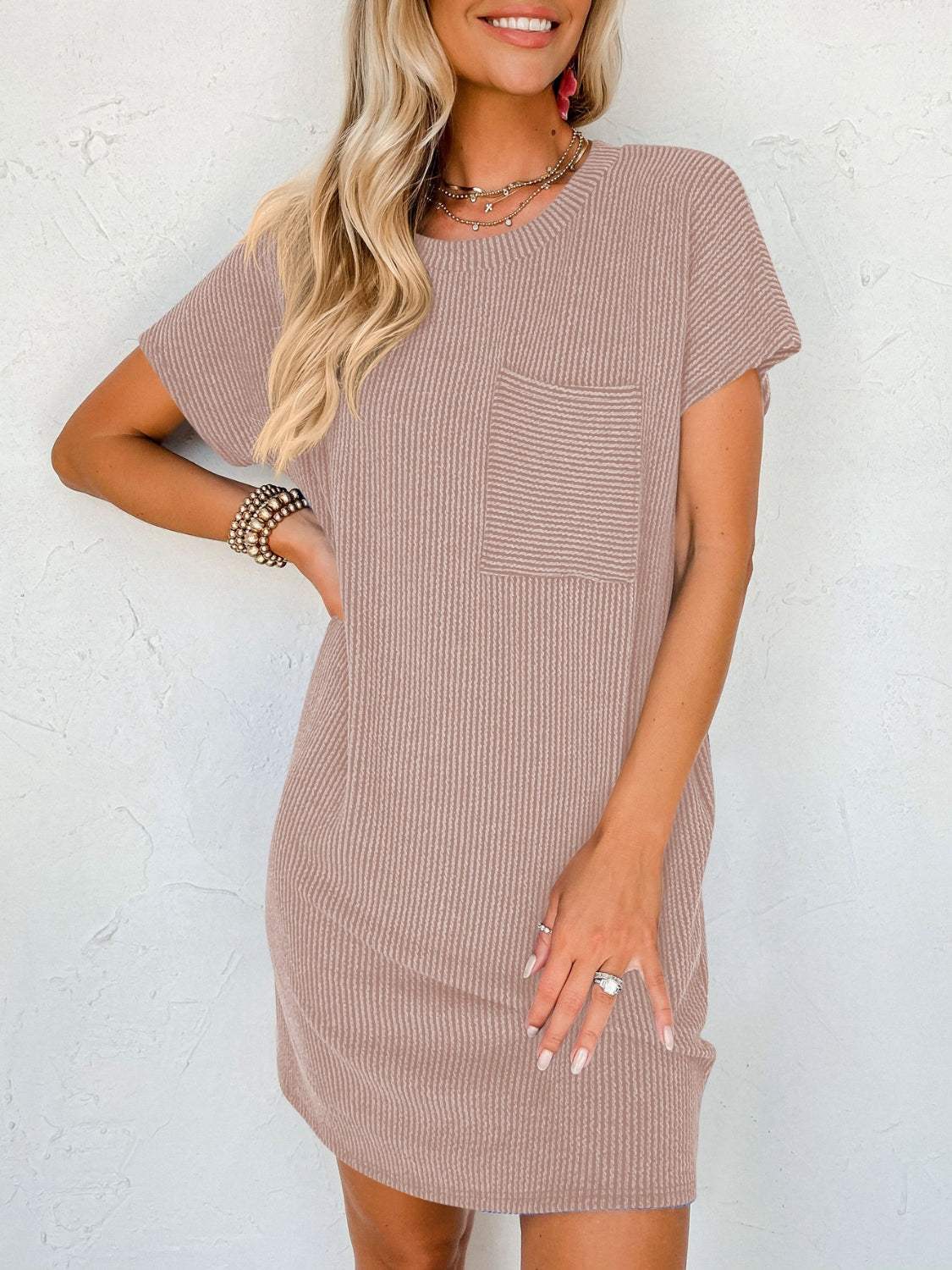 Round Neck Short Sleeve Mini Dress Casual Dresses - Tophatter Daily Deals