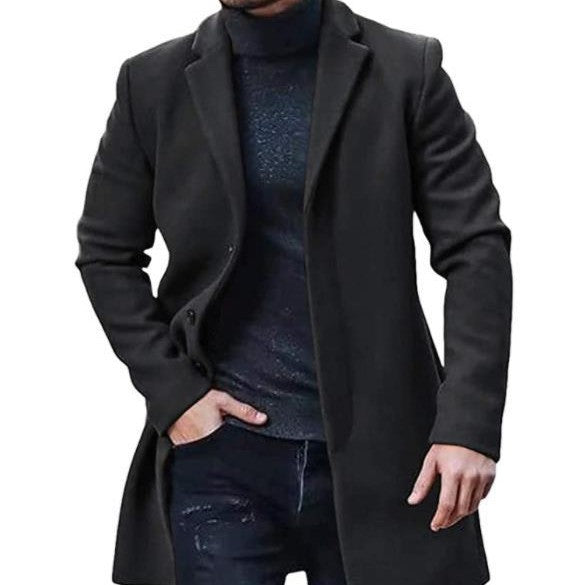 Warm Refined Men's Tweed Coat - Medium-Length Polyester Black 3D Changing Face Moving Picture Frame - Tophatter Daily Deals
