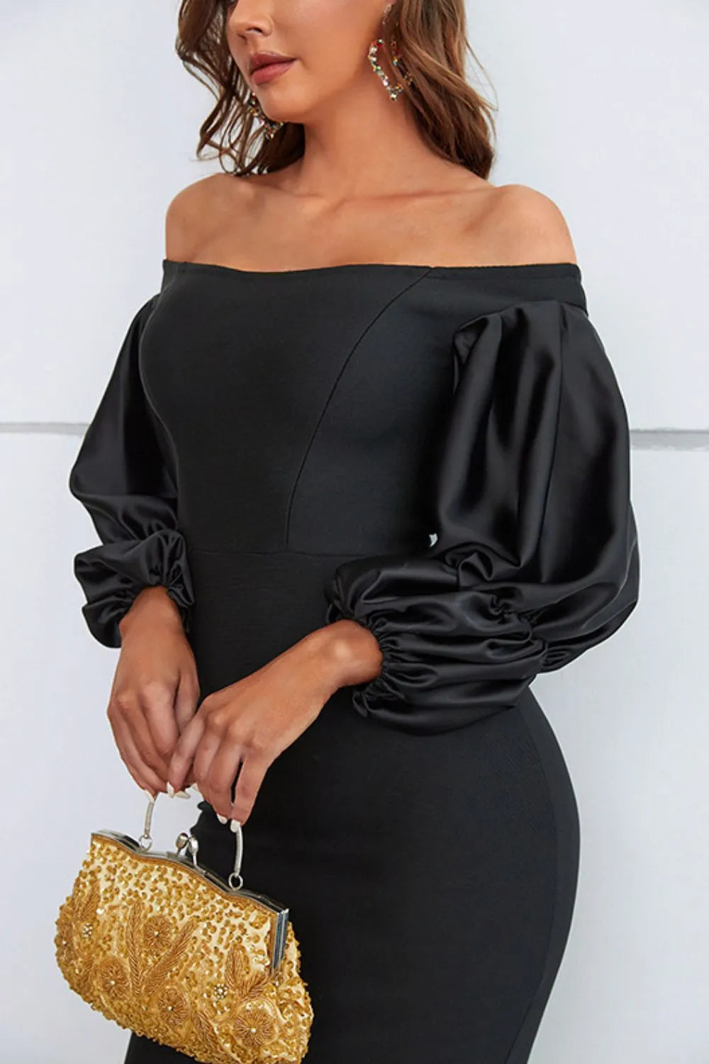 Off-Shoulder Bubble Sleeve Slit Dress Cocktail Dresses - Tophatter Daily Deals