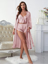 Satin V-Neck Cami, Shorts, and Belted Robe Pajama Set Loungewear Sets - Tophatter Daily Deals