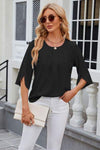 Round Neck Slit Half Sleeve Top Black Women's T-Shirts - Tophatter Daily Deals