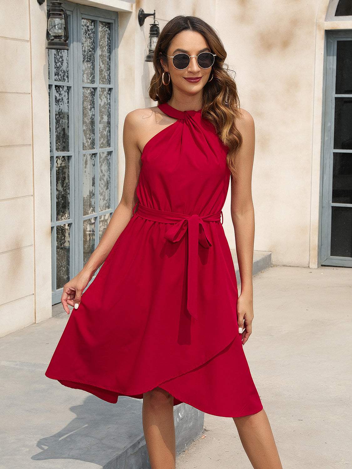 Tied Round Neck Sleeveless Dress Casual Dresses - Tophatter Daily Deals