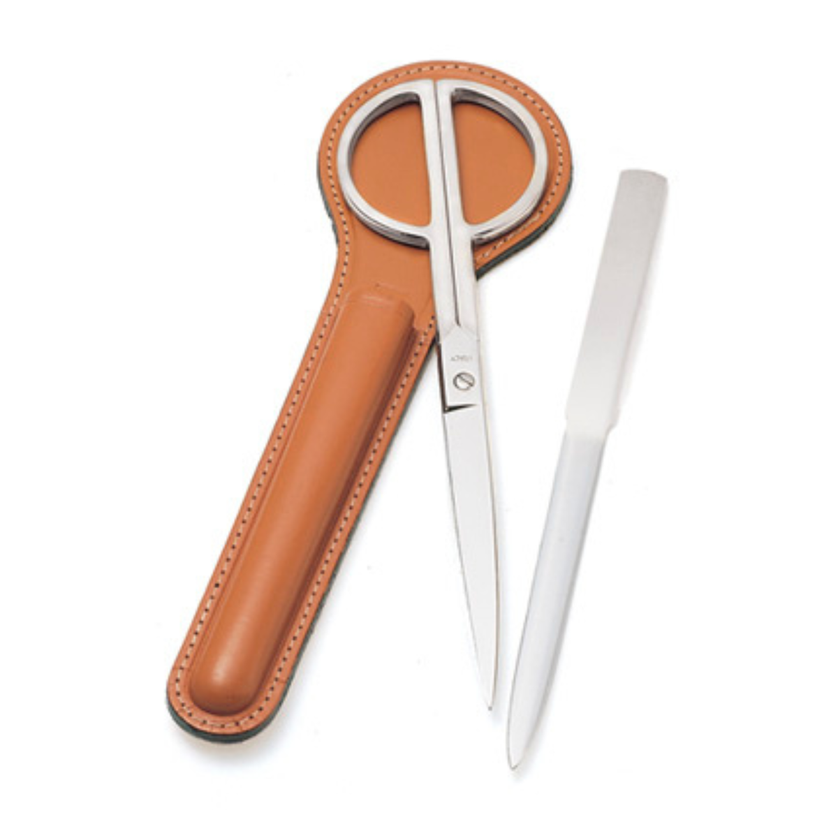 Arezzo Nickel-Plated Scissor & Letter Opener Set with Leather Case Tan - Tophatter Daily Deals