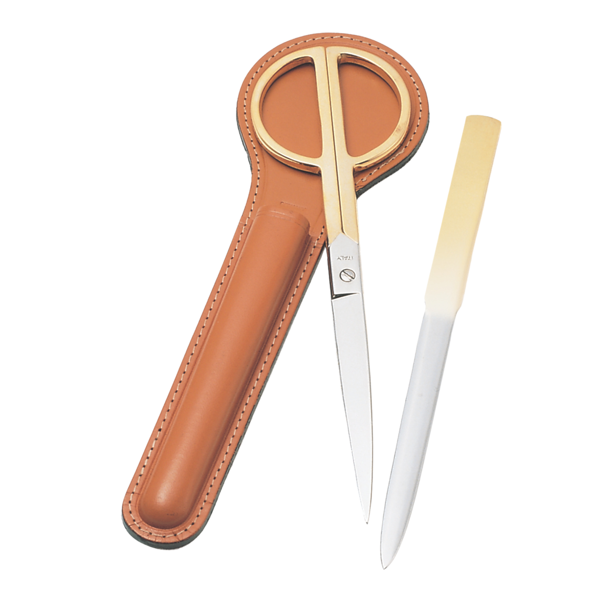 Elegant Leather Scissor & Letter Opener Desk Set for Professionals Tan - Tophatter Daily Deals
