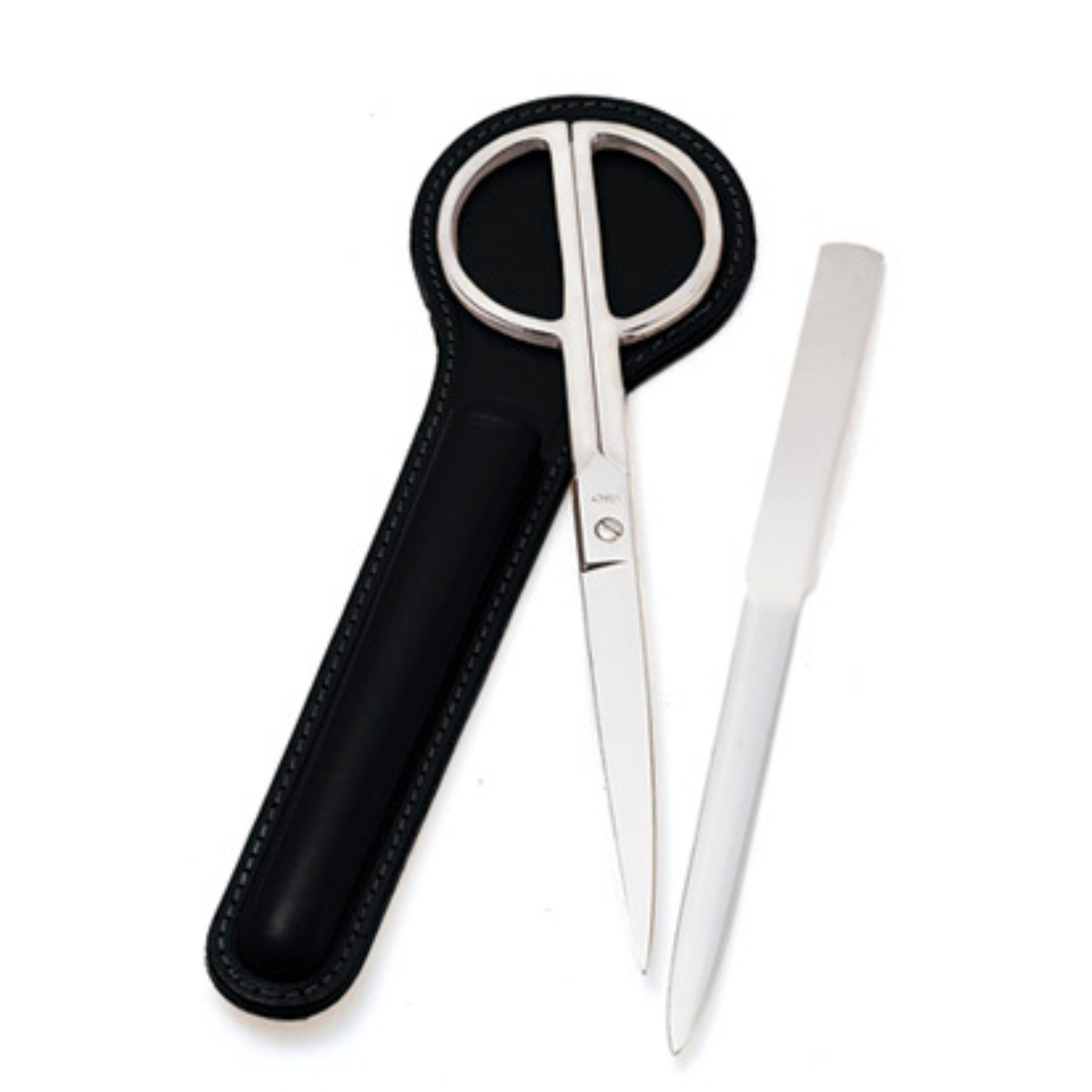 Arezzo Nickel-Plated Scissor & Letter Opener Set with Leather Case Black - Tophatter Daily Deals
