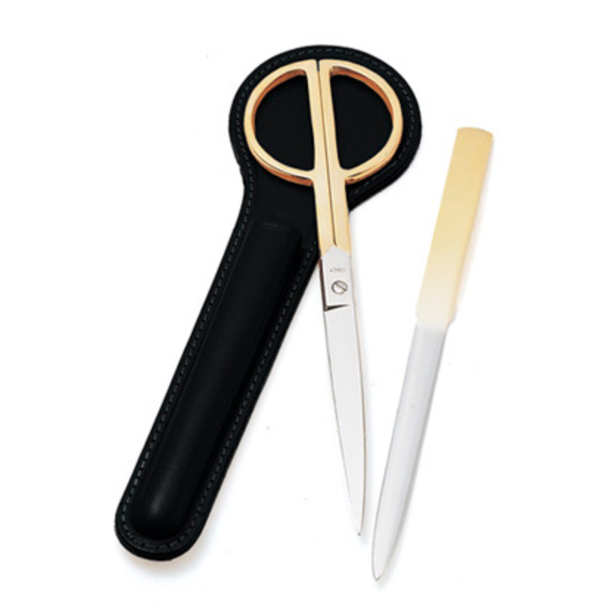 Elegant Leather Scissor & Letter Opener Desk Set for Professionals Black - Tophatter Daily Deals
