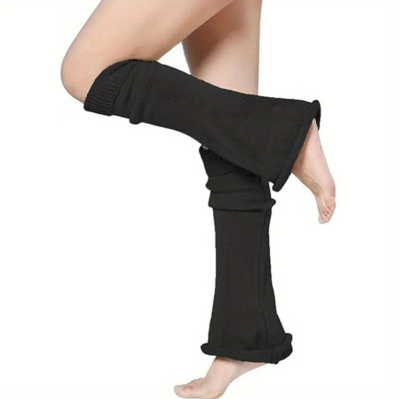 1/4 Pairs Y2K Knitted Flared Leg Warmer Socks, Striped Design, Stretch Fabric, Rolled Hem Knee High Socks For Women For Fall & Winter 1 Pair Black One-size - Tophatter Daily Deals