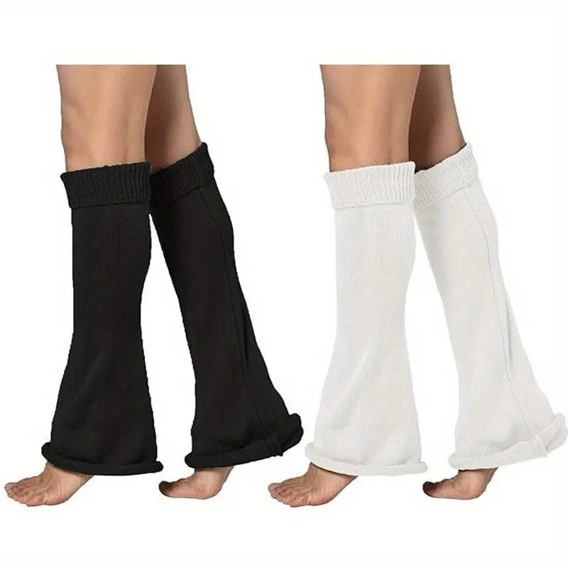 1/4 Pairs Y2K Knitted Flared Leg Warmer Socks, Striped Design, Stretch Fabric, Rolled Hem Knee High Socks For Women For Fall & Winter 2 Pairs Black + White One-size - Tophatter Daily Deals