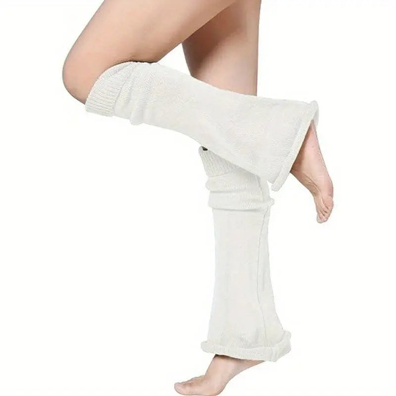 1/4 Pairs Y2K Knitted Flared Leg Warmer Socks, Striped Design, Stretch Fabric, Rolled Hem Knee High Socks For Women For Fall & Winter - Tophatter Daily Deals