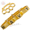 Navy Brass Knuckles Belt Buckle Paperweight - Shiny Gold Belt Buckle - Tophatter Daily Deals
