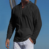 Lightweight Casual Mens Pullover - Laceup V Neck, Linen Black - Tophatter Daily Deals