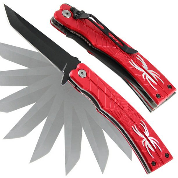 Red Spider Handle Design Spring Assisted Knife - TOPHATTER'S ARMORY DEALS Collectible Weapons - Tophatter Daily Deals