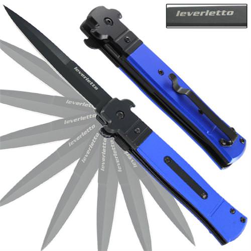 Blue Italian Stiletto Style Knife Spring Assisted Opening - TOPHATTER'S ARMORY DEALS Collectible Weapons - Tophatter Daily Deals