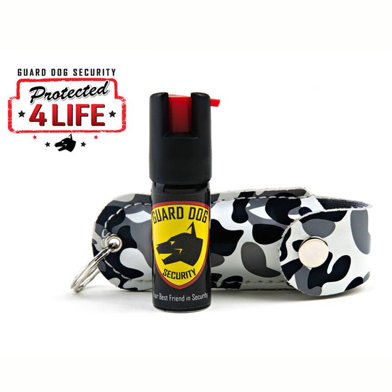 Black Camo Personal Defense Pepper Spray OC-18 1/2 oz Keychain Leather Case Collectible Weapons - Tophatter Daily Deals