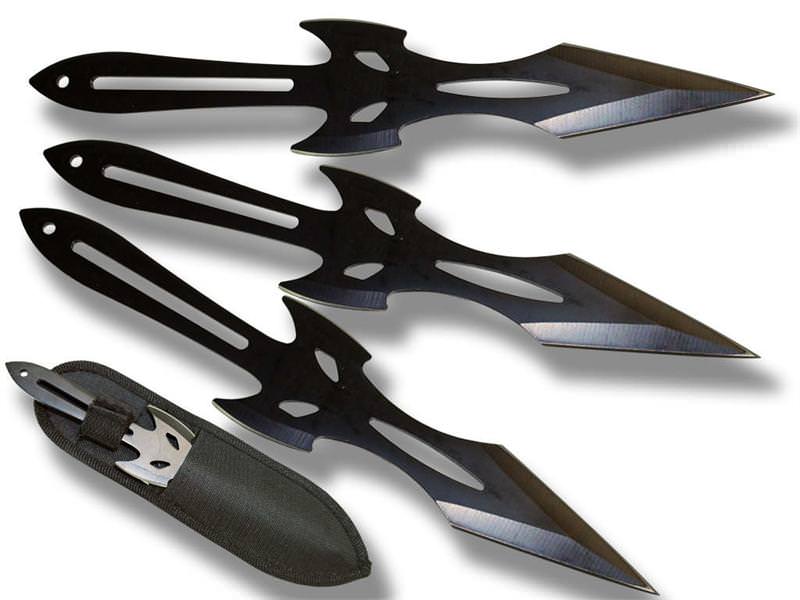 3 Pcs 8 Inch Overall DEVIL Throwing Knife Set Black With Sheath Collectible Weapons - Tophatter Daily Deals