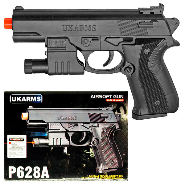 P628A Spring Airsoft Pistol with Laser and Flashlight - TOPHATTER'S ARMORY DEALS Collectible Weapons - Tophatter Daily Deals