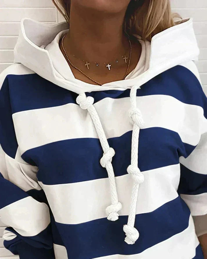 Soft Women’s Hooded Pullover - Striped Relaxed Cotton, Casual - Tophatter Daily Deals
