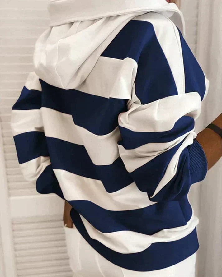 Soft Women’s Hooded Pullover - Striped Relaxed Cotton, Casual - Tophatter Daily Deals