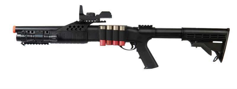M180C2 Airsoft Spring Pump Shotgun Retractable Stock Flashllight Sight - TOPHATTER'S ARMORY DEALS Collectible Weapons - Tophatter Daily Deals