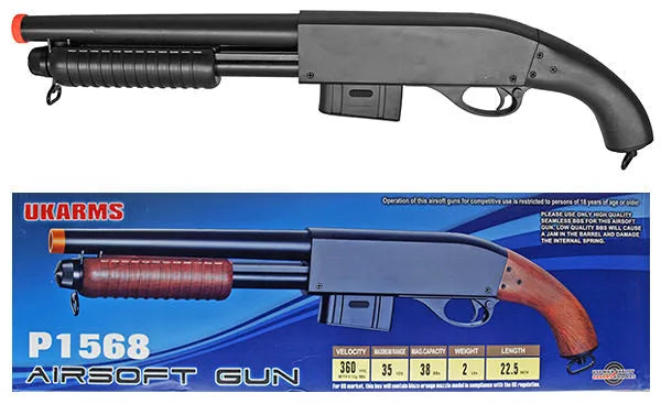 P1568B Spring Powered Shotgun FPS-360 Airsoft Gun (Black) Airsoft Rifle - Tophatter Daily Deals