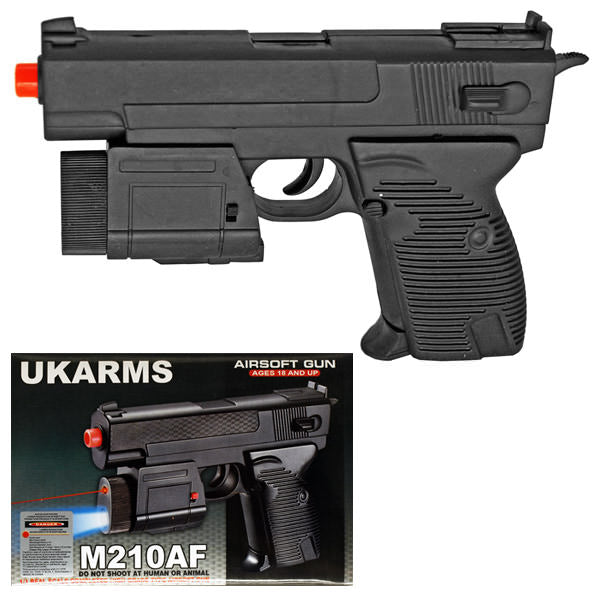 M210AF Spring Airsoft Pistol FPS-130 w/ Flashlight, Laser - TOPHATTER'S ARMORY DEALS Collectible Weapons - Tophatter Daily Deals