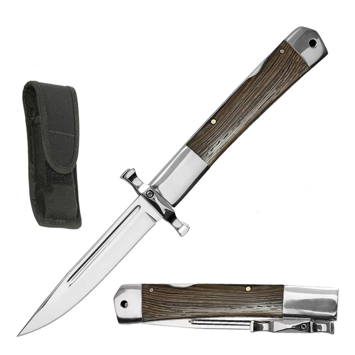 Lock Back Folding Pocket Knife with Hand Guard Brown Wood Handle - Tophatter's Guns'N'Weapons Store Collectible Weapons - Tophatter Daily Deals