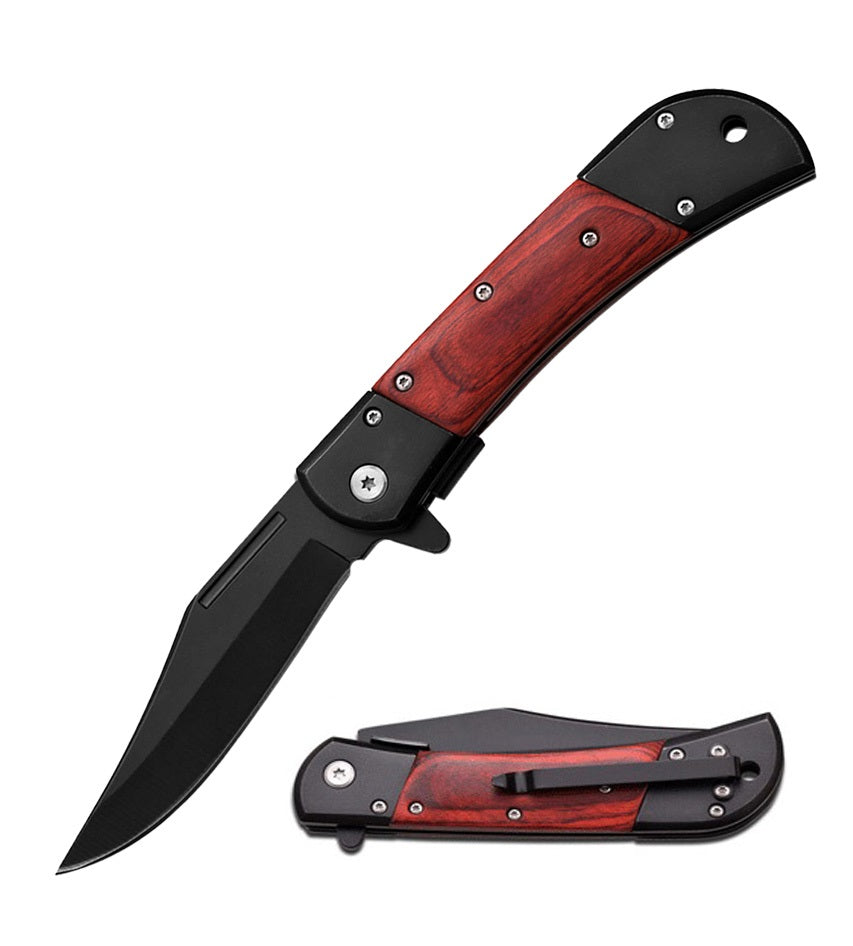 4.75 Inches Closed Spring Assisted Knife With Brown Pakkawood Handle - TOPHATTER'S ARMORY DEALS Collectible Weapons - Tophatter Daily Deals