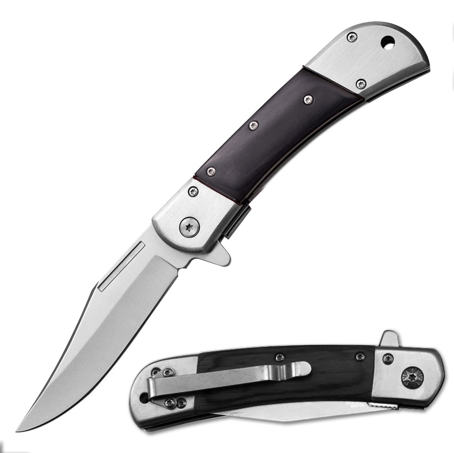 4.75 Inches Closed Spring Assisted Knife With Black Wood Overlay Handle - TOPHATTER'S ARMORY DEALS Collectible Weapons - Tophatter Daily Deals