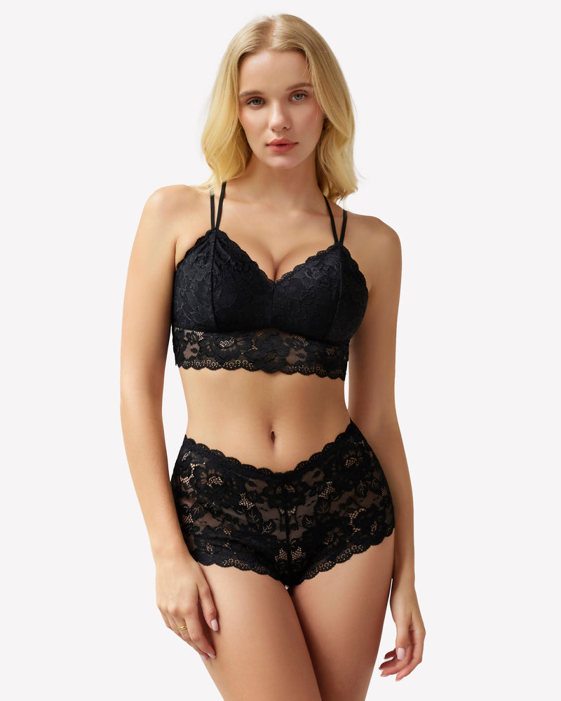 2 Piece Lace Bra and Panty Set Black Lingerie Sets-Bra Sets - Tophatter Daily Deals