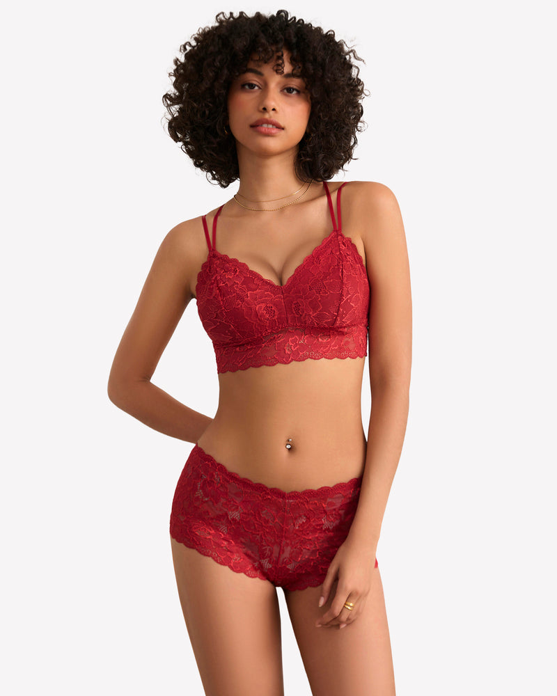 2 Piece Lace Bra and Panty Set Wine Red Lingerie Sets-Bra Sets - Tophatter Daily Deals