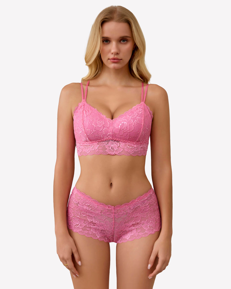 2 Piece Lace Bra and Panty Set Pink Lingerie Sets-Bra Sets - Tophatter Daily Deals