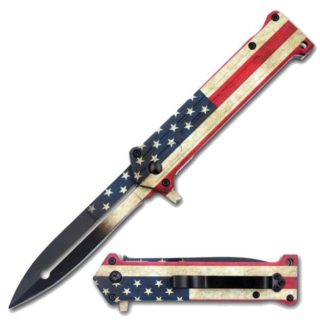 USA Flag Spring Assist Joker Knife - Tophatter's Guns'N'Weapons Store - FREE SHIPPING Collectible Weapons - Tophatter Daily Deals