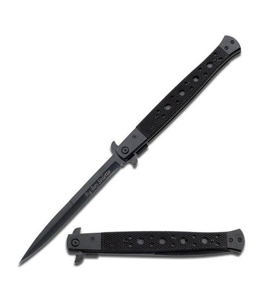 13" Classic Extra Large Black Spring Assisted Open STILETTO Pocket Knife Collectible Weapons - Tophatter Daily Deals