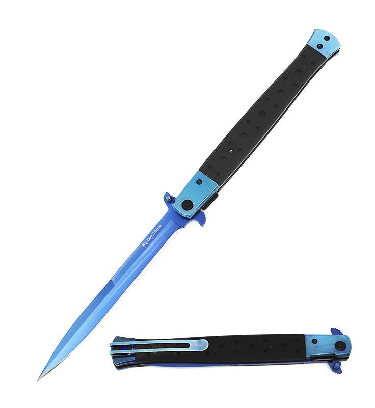 13" Classic Extra Large Blue Spring Assisted Open STILETTO Pocket Knife - TOPHATTER'S ARMORY DEALS Collectible Weapons - Tophatter Daily Deals