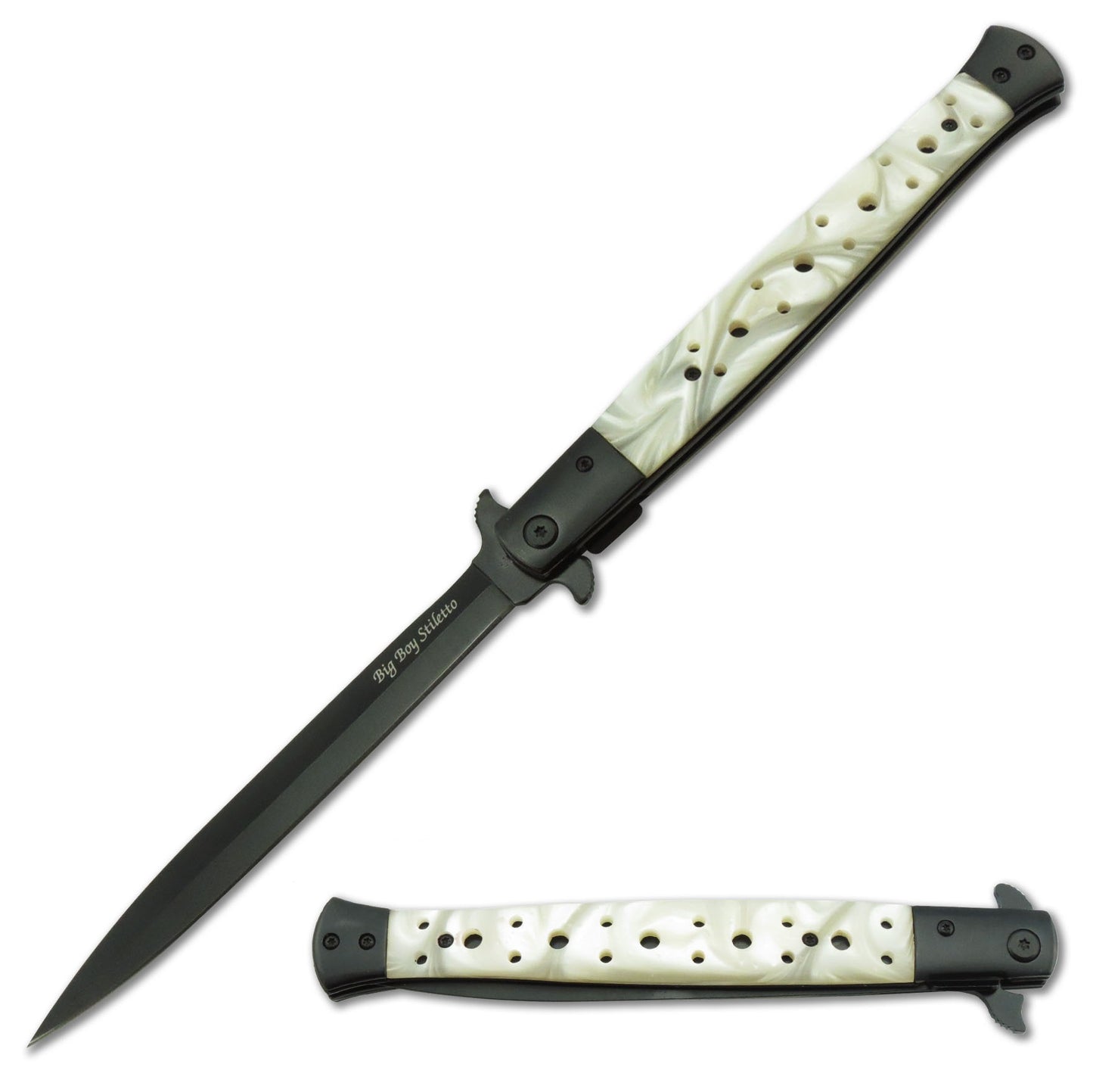 13" Classic Extra Large White Pearl Spring Assisted Open STILETTO Pocket Knife - TOPHATTER'S ARMORY DEALS Collectible Weapons - Tophatter Daily Deals